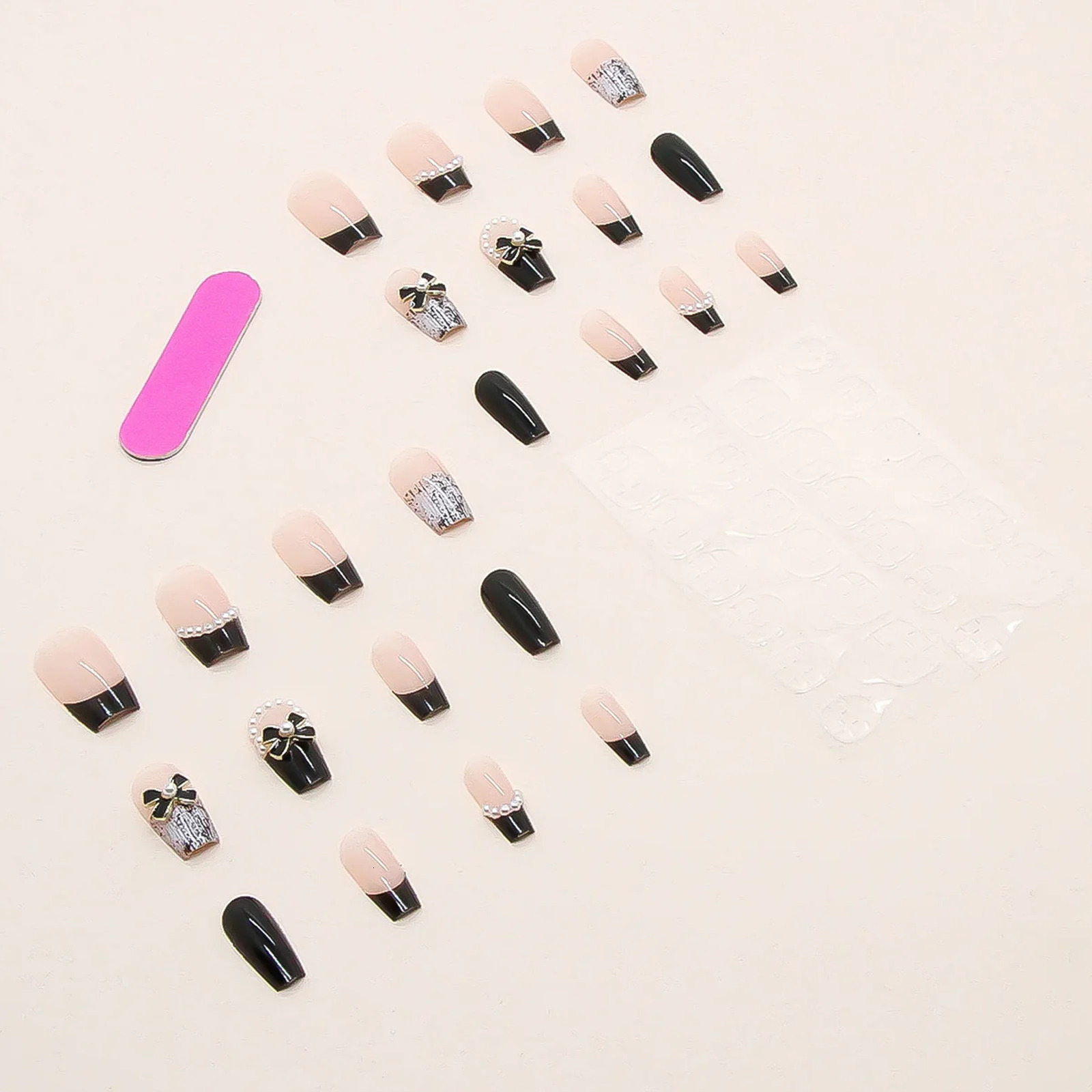 Black Bowknot Coffin Fake INS Trendy Women Artificial Nails for Professional Nail Art Salon False Nails Press On Nails X250910