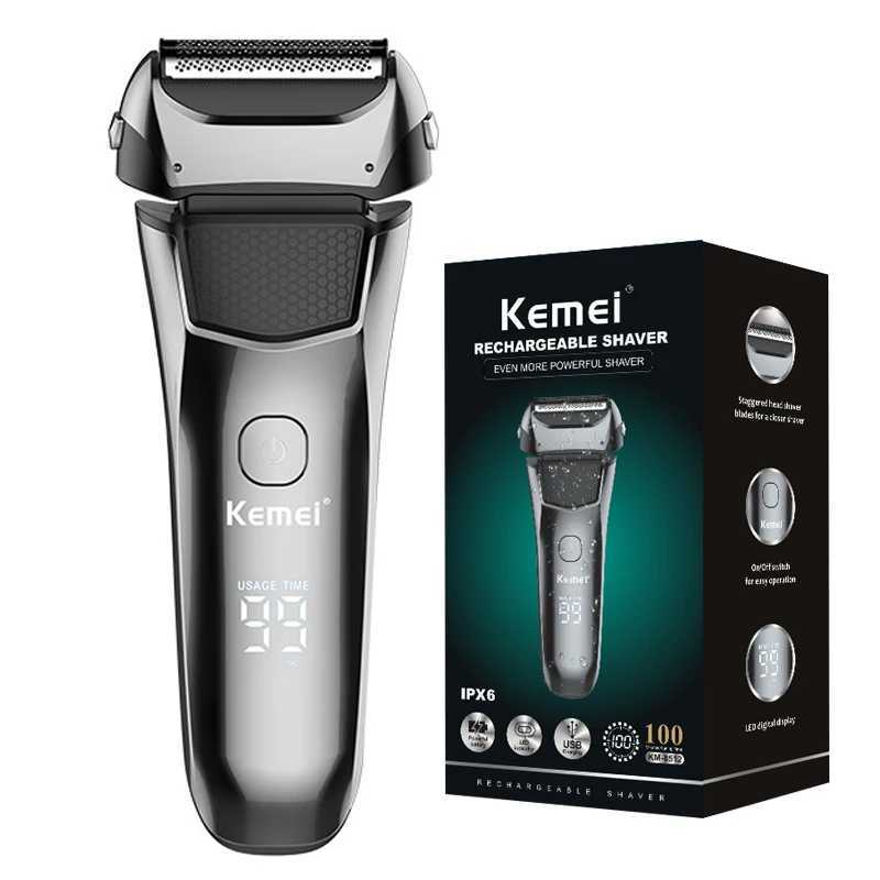 Original Kemei Wet Dry Waterproof LCD Display Electric Shaver Beard Electric Razor For Men Facial Shaving Machine RechargeableXJ241207