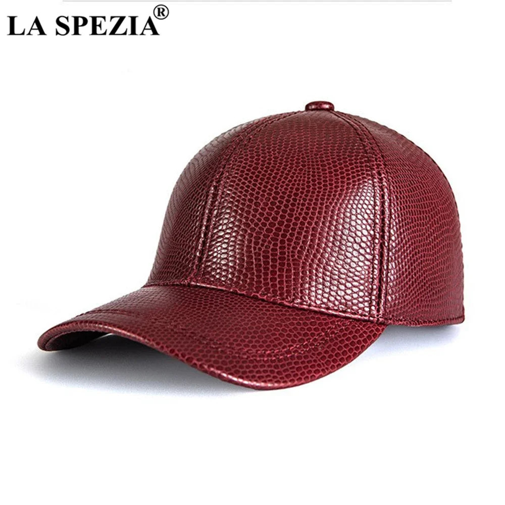 LA SPEZIA Winter Hat Mens Real Leather Baseball Hat Mens Cowboy Leather Adjustable Dad Hat Mens Burgundy Black Brown Coffee Blue 241206