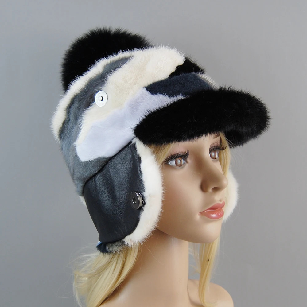 2024 mink fur hat womens colorful winter warm hat womens real fur bean hat wholesale womens fashionable hat 241206