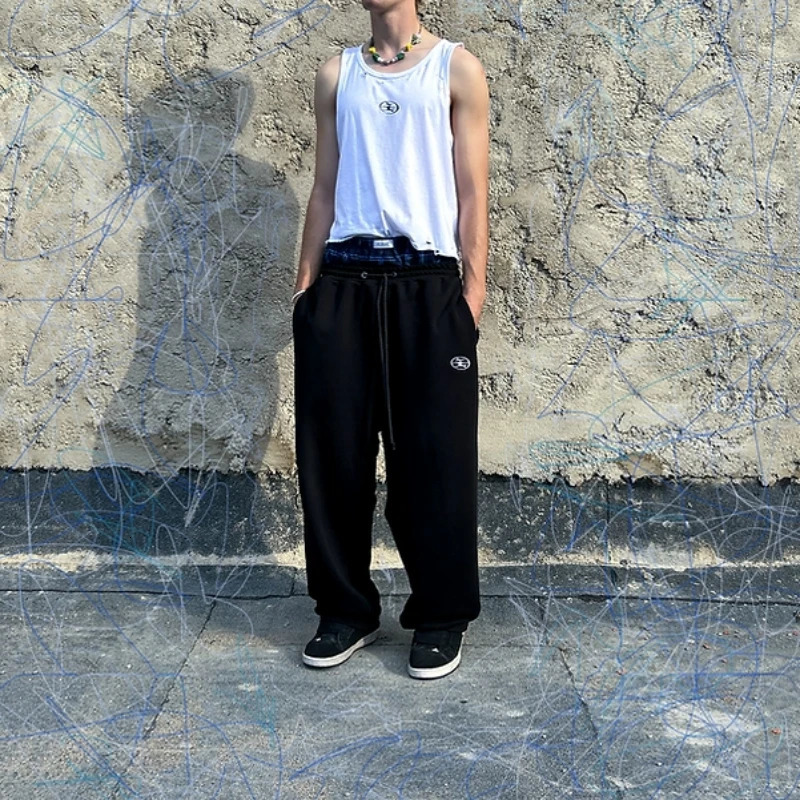 Y2K Retro Sports Pants Trend Double Waist Skateboarding Boxing Pants Hip Hop Mens Street Womens Casual Loose Sports Pants 241205