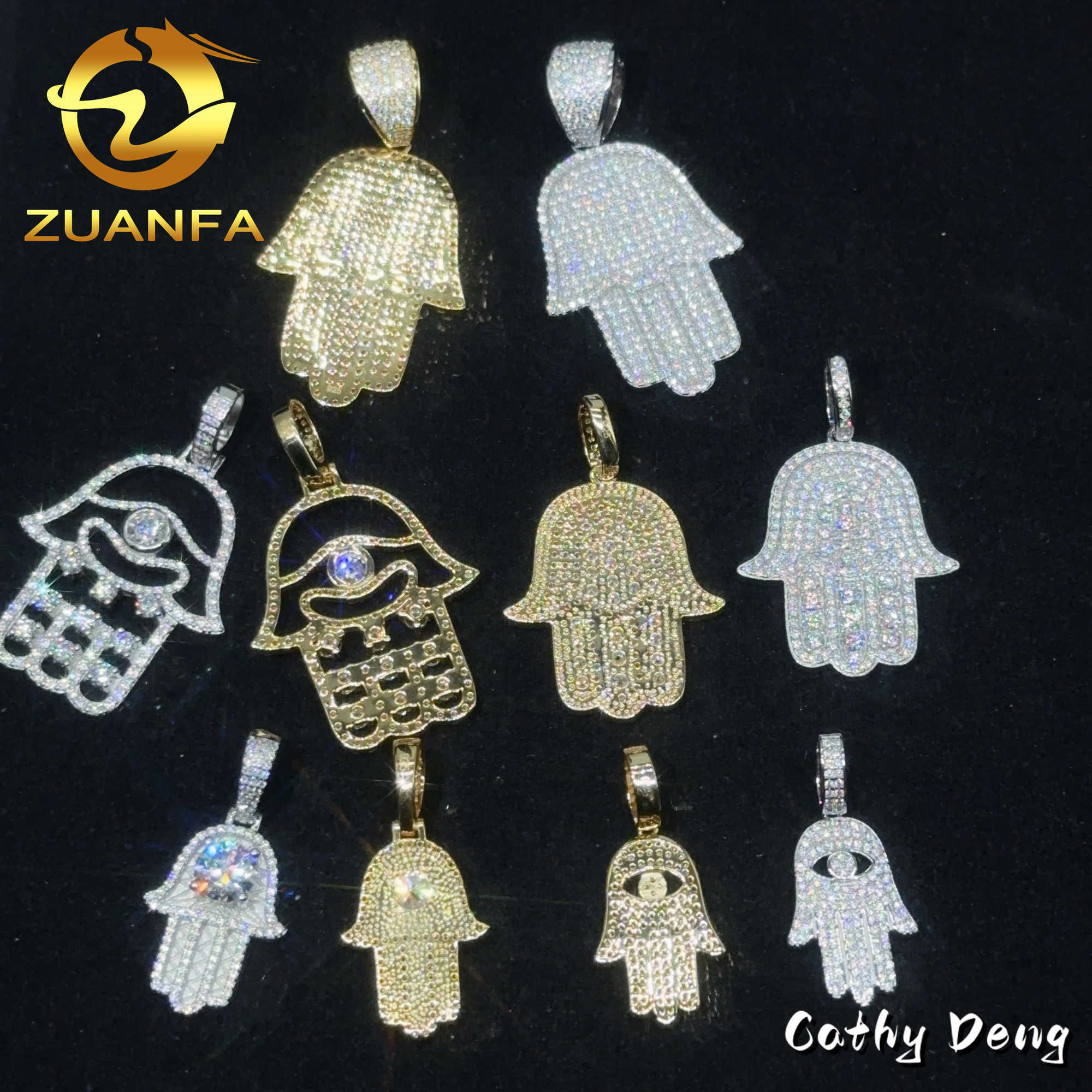 Ready to Ship Hand Pendant Moissanite Hip hop Jewelry Hamsa iced out pendant 925 Sterling Silver rapper jewelry charm pendant