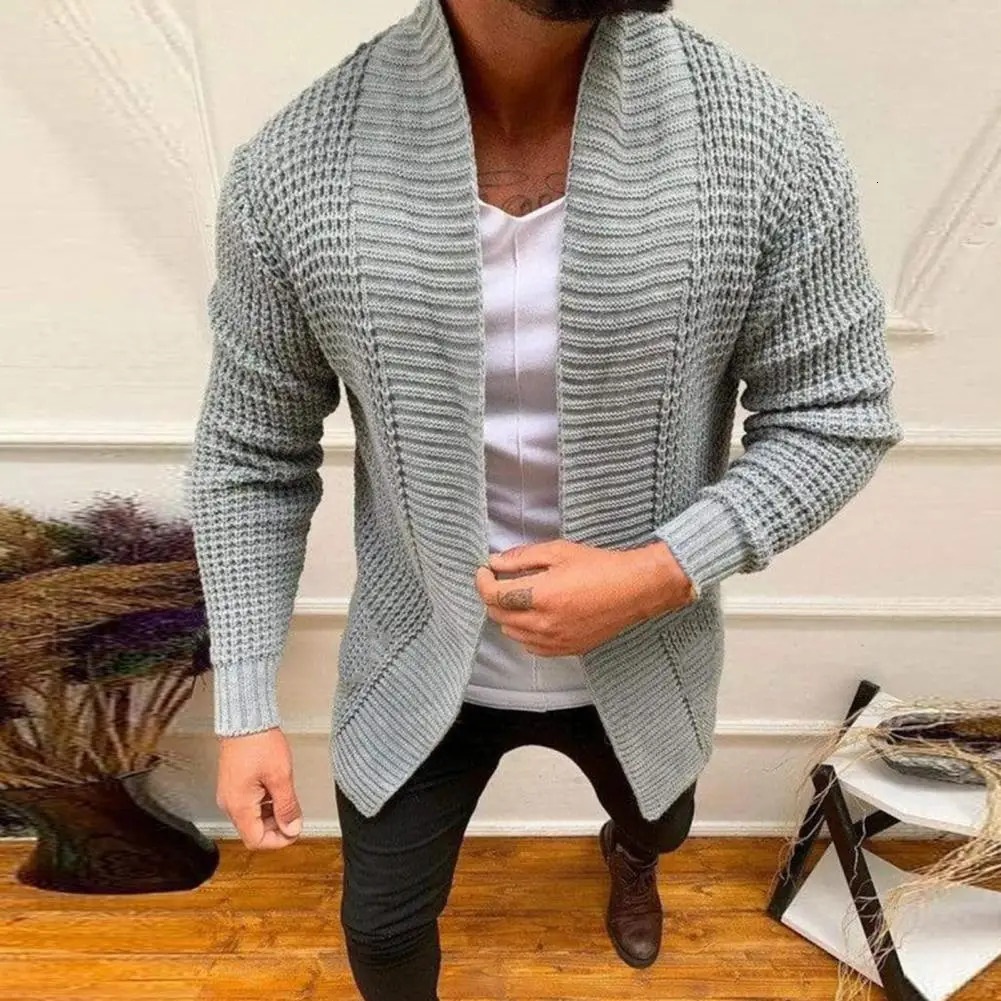 Mens striped knitted open front business casual long sleeved jacket spring and autumn solid color fashion mens haired 241206