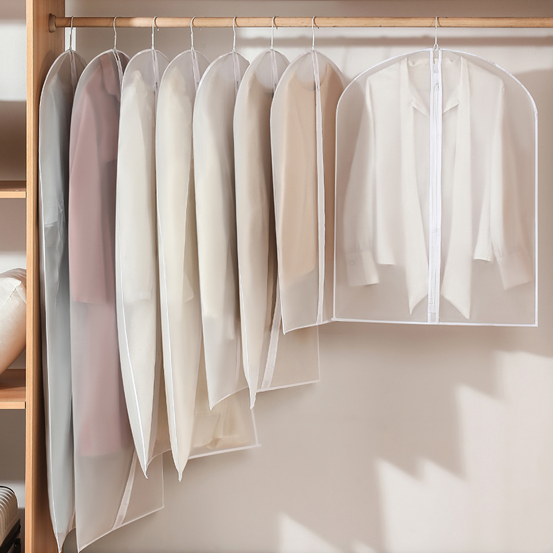 Home coat suit dust cover clothes dustproof and moisture-proof hanging storage bag thickened PEVA semi transparent hanging pocket
