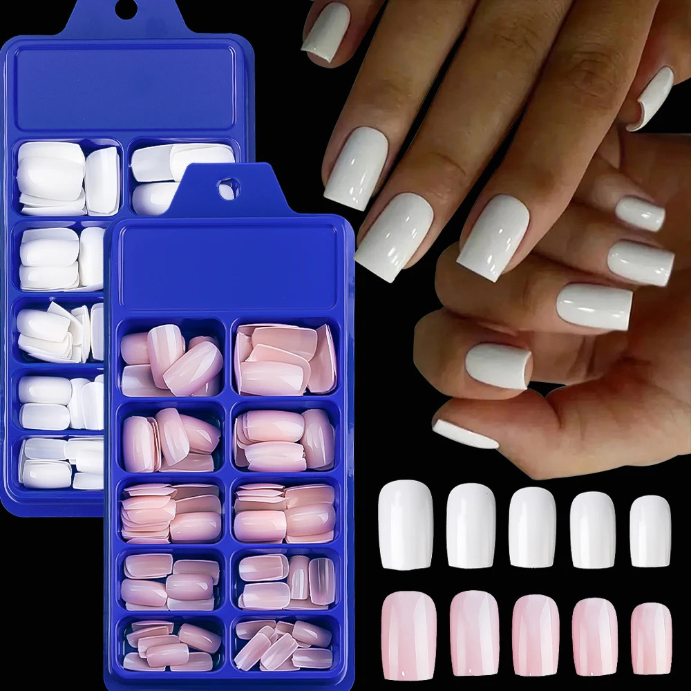 100Pcs Light Pink Press on Nails Short Medium Square Wearable Fake Nails Tips 10 sizes Full Cover False Nails Finger Decoration 241206