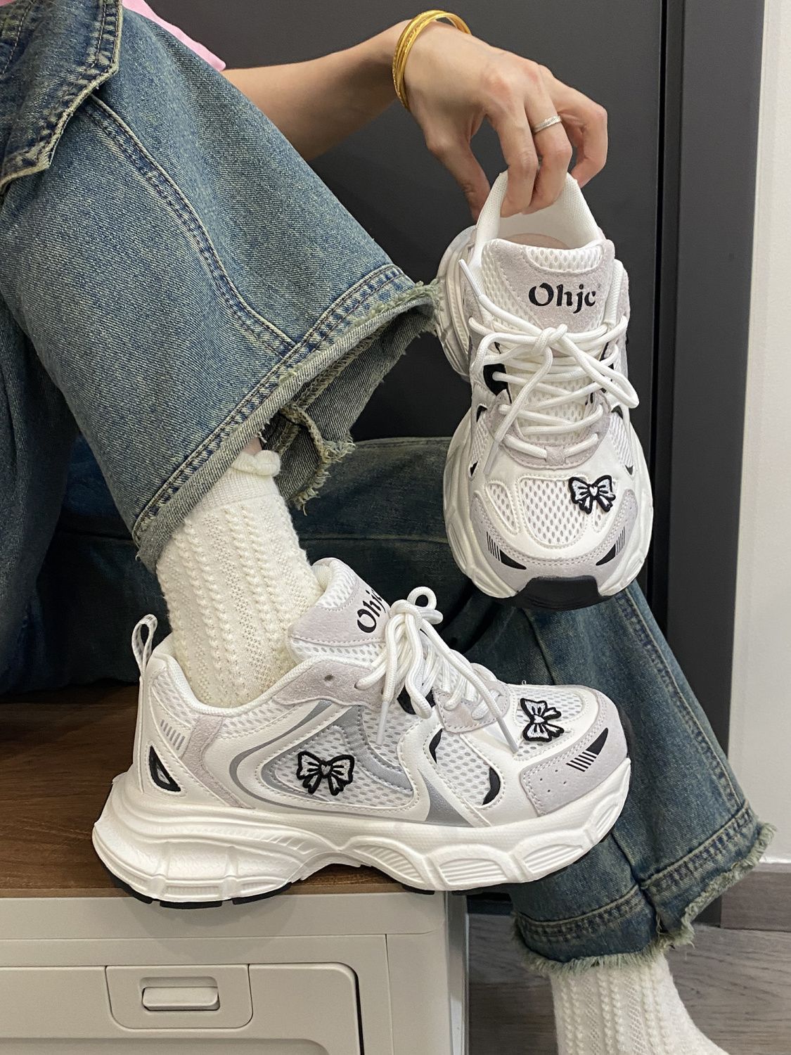Free shipping designer Casual shoes for womens sliver pink black Green Platform sneakers Thick bottom outdoor trainers Lace up bow shoes size 35-40