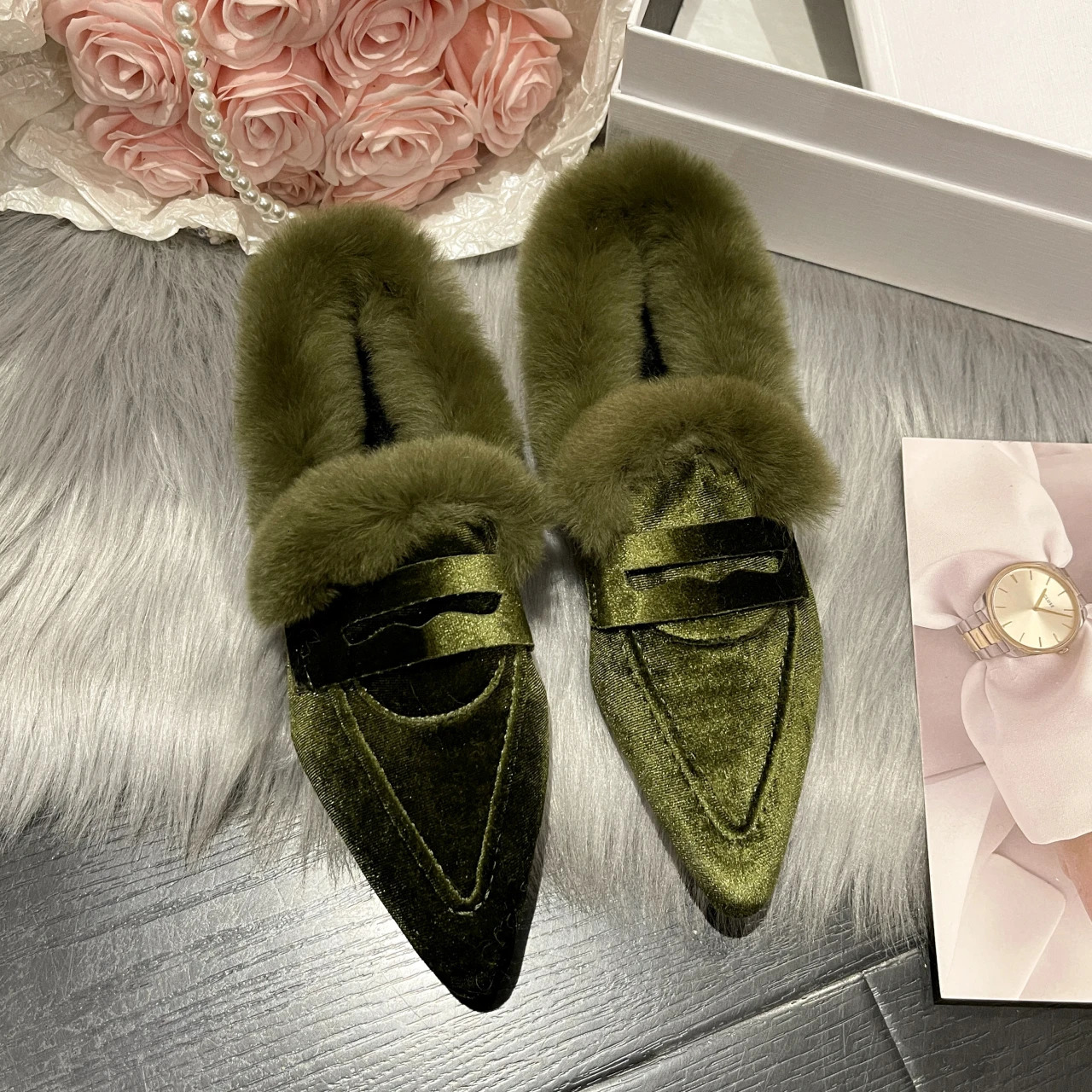 Fur Womens Apartment Cotton Boots Corner Toe Suede Warm Shoes 2024 Winter Snow Short Plush Walking Sexy 241206