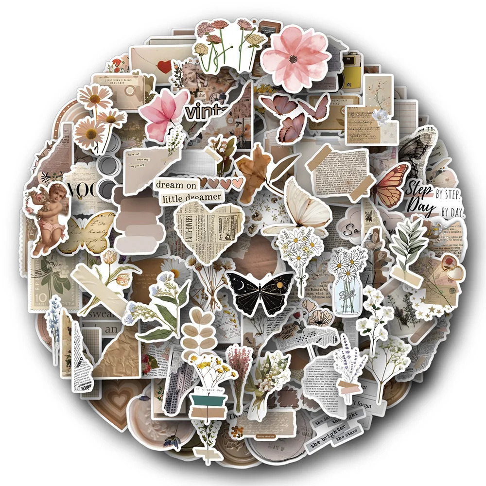 10/30/60/120 pieces of retro art flower butterfly aesthetic stickers retro stickers decoration laptops luggage scraper books car graffiti stickers 241