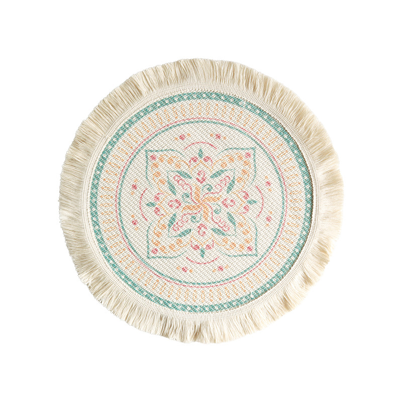14cm Printed cotton placemats bohemian tassels printed placemats home insulation plates mats coasters