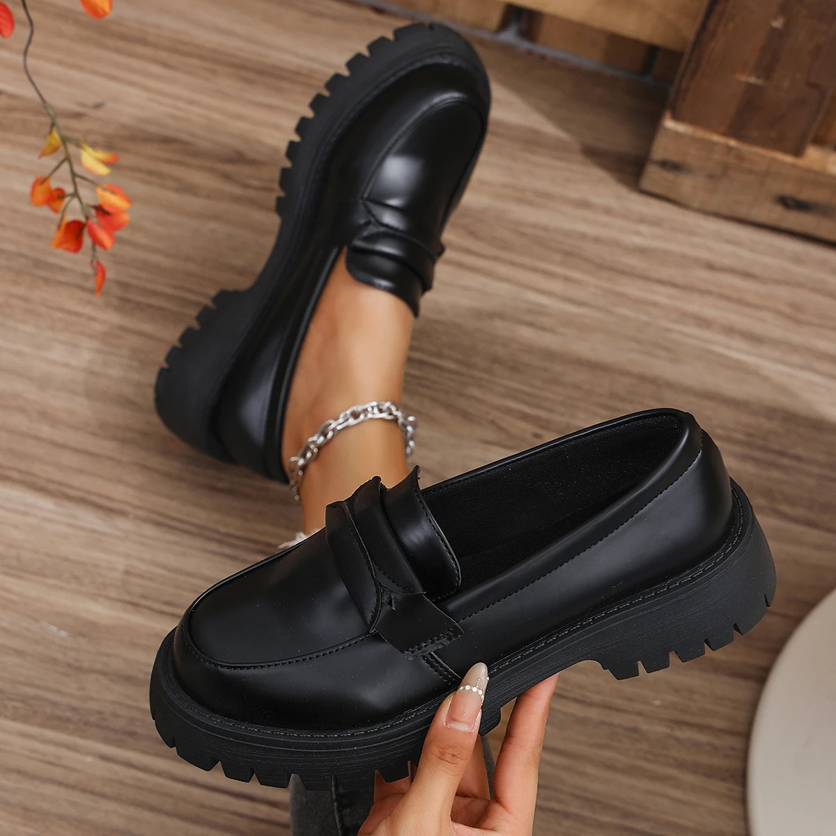 Rimocy Solid Color Platform Loafers Shoes for Women 2025 Spring Black Pu Leather Flat Comfortable Slip on Boat 241206