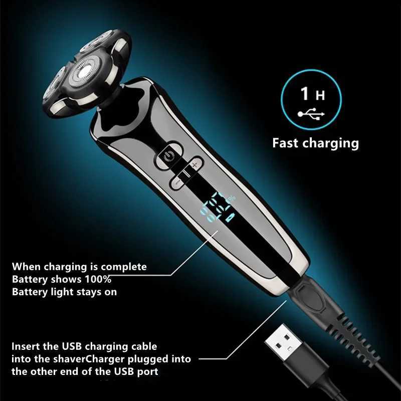 Electric Shaver Mens 4D Electric Beard Trimmer USB Rechargeable Professional Hair Trimmer Hair Cutter Razor Nose Hair TrimmerXJ241207