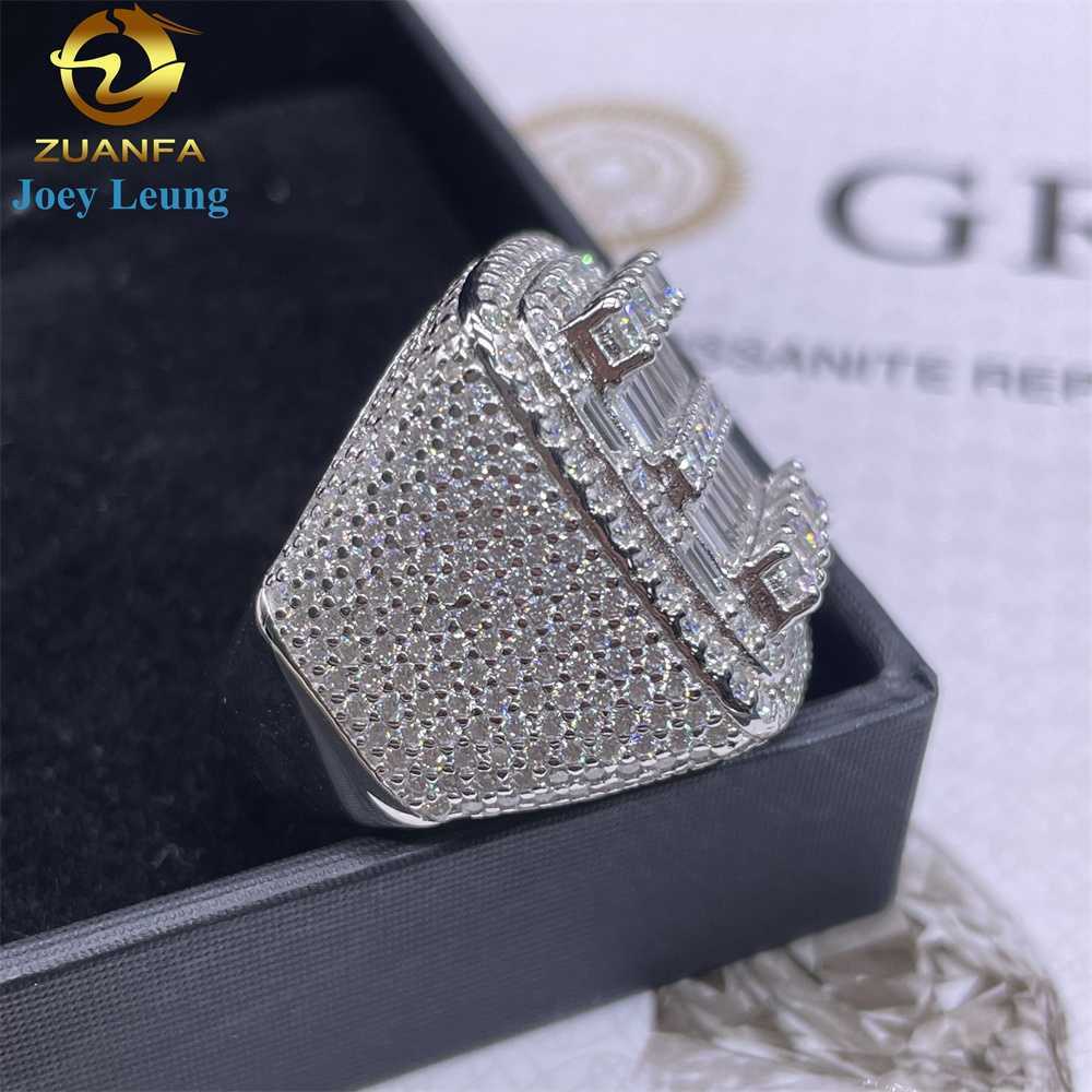 Wholesale Price New Arrival Moissanite Rings 925 Sterling Silver Fine Jewelry Hip Hop Sparkle VVS Baguette Iced Out Men Ring