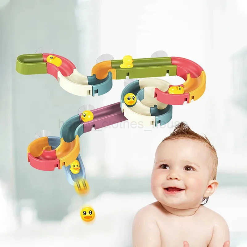 Baby Bath Toys DIY Marble Assembly Track Stackable Bathtub Paddle Toys Children Take A Bath Happy Duckling Track Games Toys GiftXJ241207
