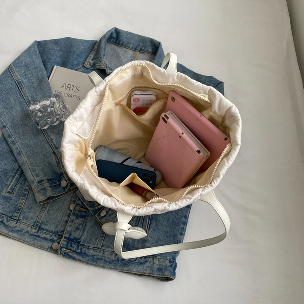 Down bedding womens shoulder bag large capacity inflatable handbag down bag solid color casual handbag 241205