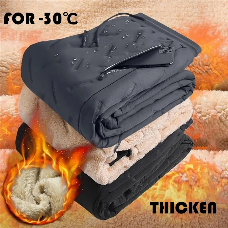 5XL 6XL7XL 2025 Winter Mens Lambswool Sports Pants Warm Thick Jogger Waterproof Casual Added Wool Oversized Trouser 241206