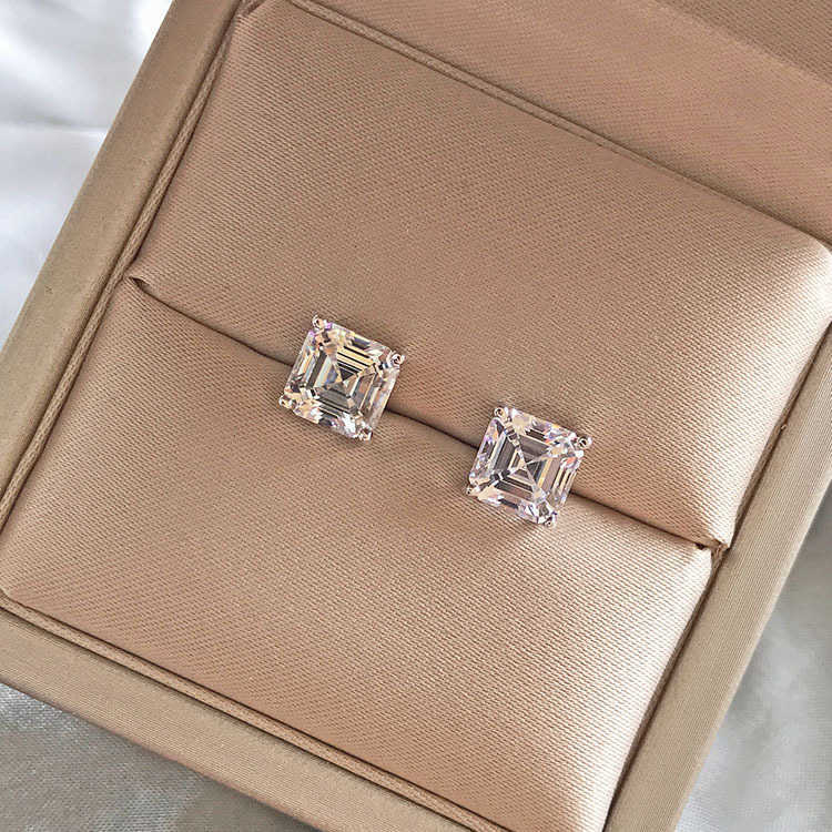 Hot Sale Pass Diamond Tester Top Quality Stud Earring Screw Back Hiphop Jewelry Asscher Moissanite Earrings
