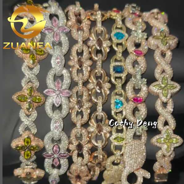 Fancy cut Hip hop Jewelry Iced out Men Cuban link chain Bracelet 925 Silver Moissanite bracelet women super shine cuban chain
