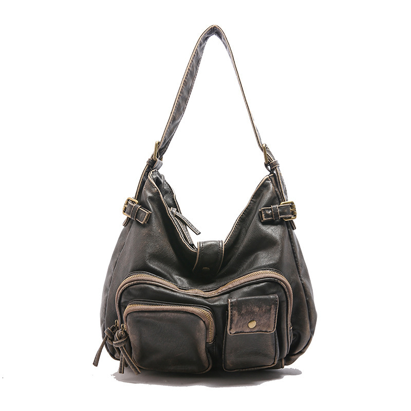 High end handbag, women's multi pocket motorcycle punk style niche shoulder bag, crossbody bag