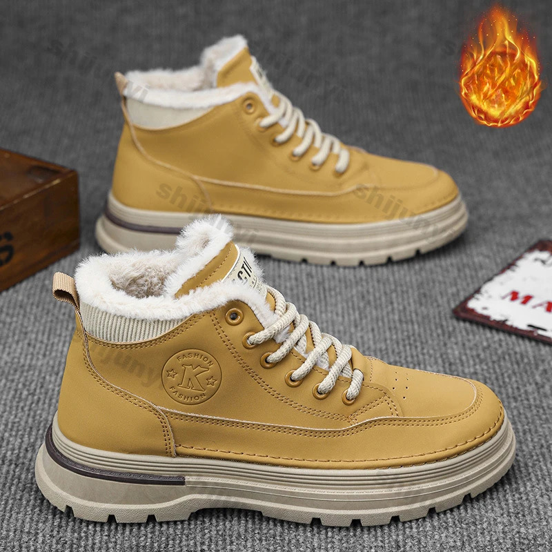 Snow boots winter mens boots 2025 plush comfortable warm outdoor anti slip cotton shoes lace shoelace platform cold resistant hiking boots 241206