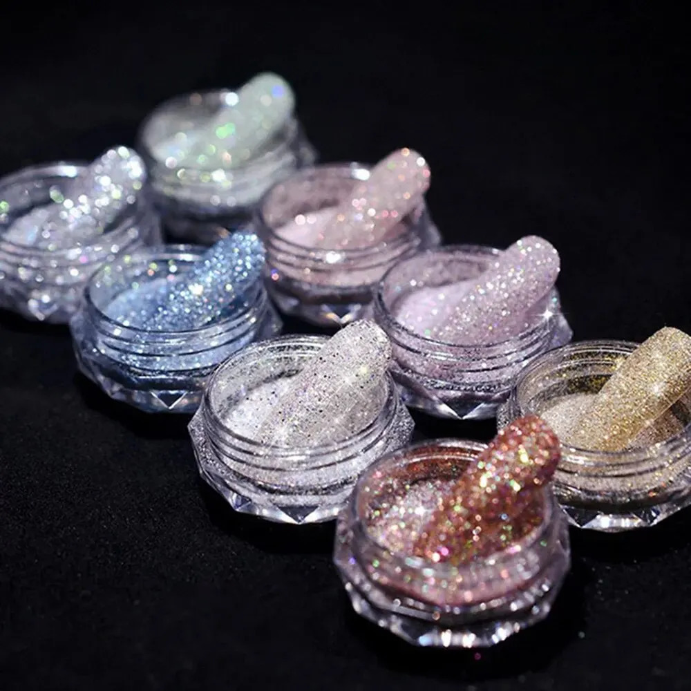 8Bottles Set Nail Crystal Diamond Powder Rainbow Shiny Nail Art Glitter Pigment Holographic Micro Glass Manicure Decoration 241206