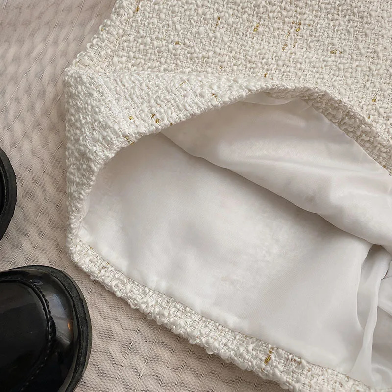 Womens casual shorts with spring solid high waist A-line coarse tweed Korean fashion womens shorts retro wide leg Trouser 241206