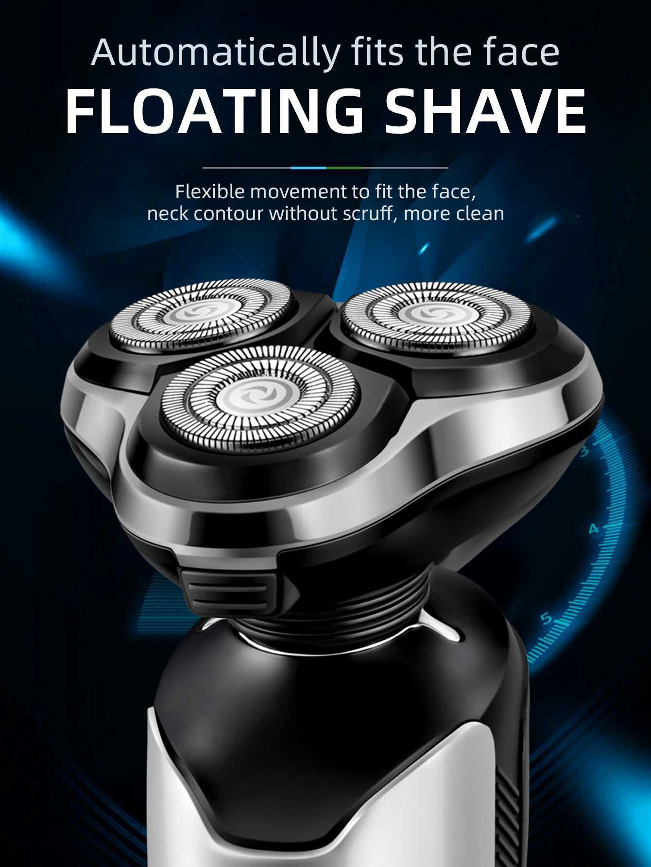 Kemei Powerful Electric Shaver with 3D Floating Triple Blade Waterproof Razor Machine Trimmer Rechargeable Floating Beard ShaverXJ241207