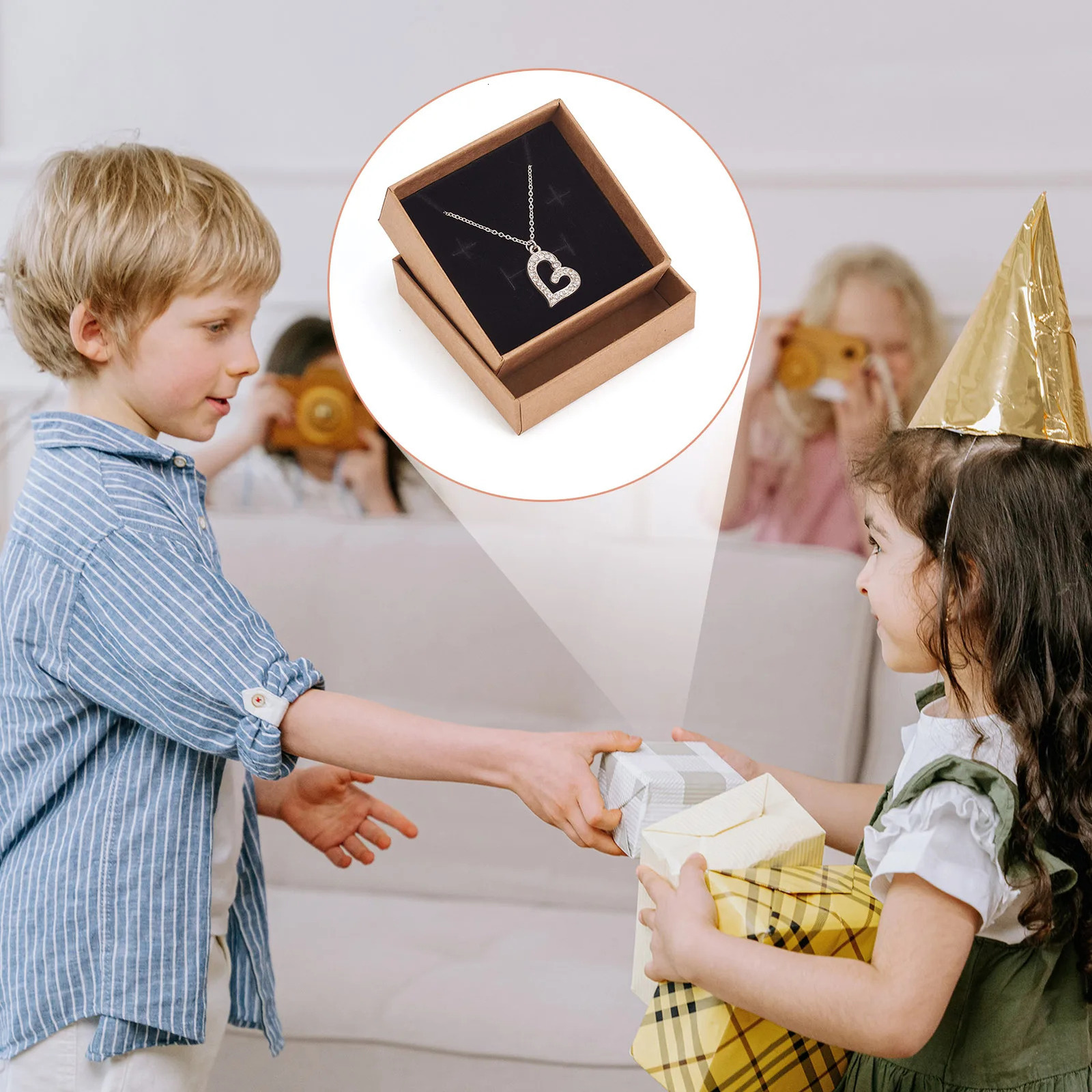 24 pieces of vintage cowhide bead treasure box with sponge inside gift cardboard box used for ring necklace earring jewelry display packaging box 2412