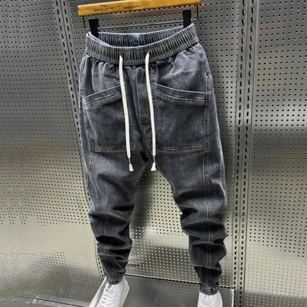 Mens jeans cargo harem denim pants waistband mens hiphop casual running exercise jogging sports 241206