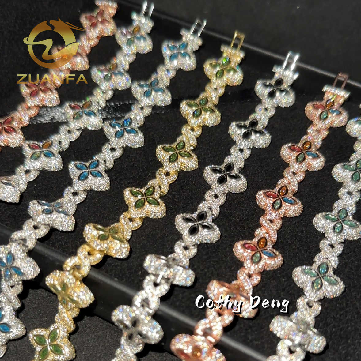 New 15mm Marquise Flower Design Hip hop Jewelry Iced out Unisex Moissanite Cuban Link Chain 925 Silver Moissanite Bracelet