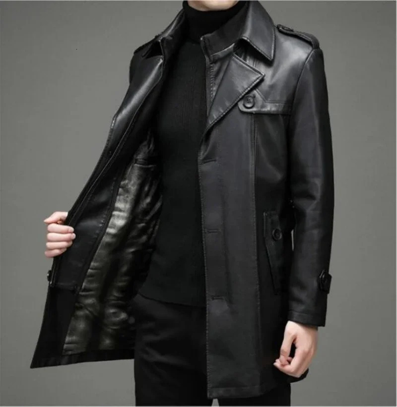 2023 Autumn And Winter Genuine Leather Coat Men Clothing Thick Warm Sheepskin Jacket Casual Large Size Mens Trench 241202