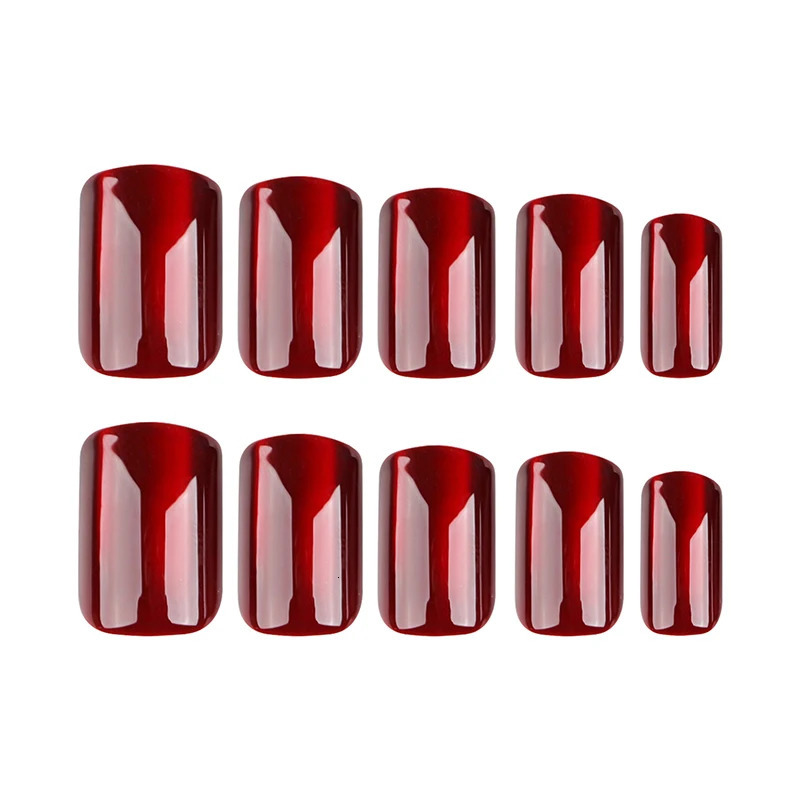 24pcs Red Cats Eye Short Square Press On Nails Full Cover Fake Nails for Women and Girls with Nail File and Jelly Glue 241206