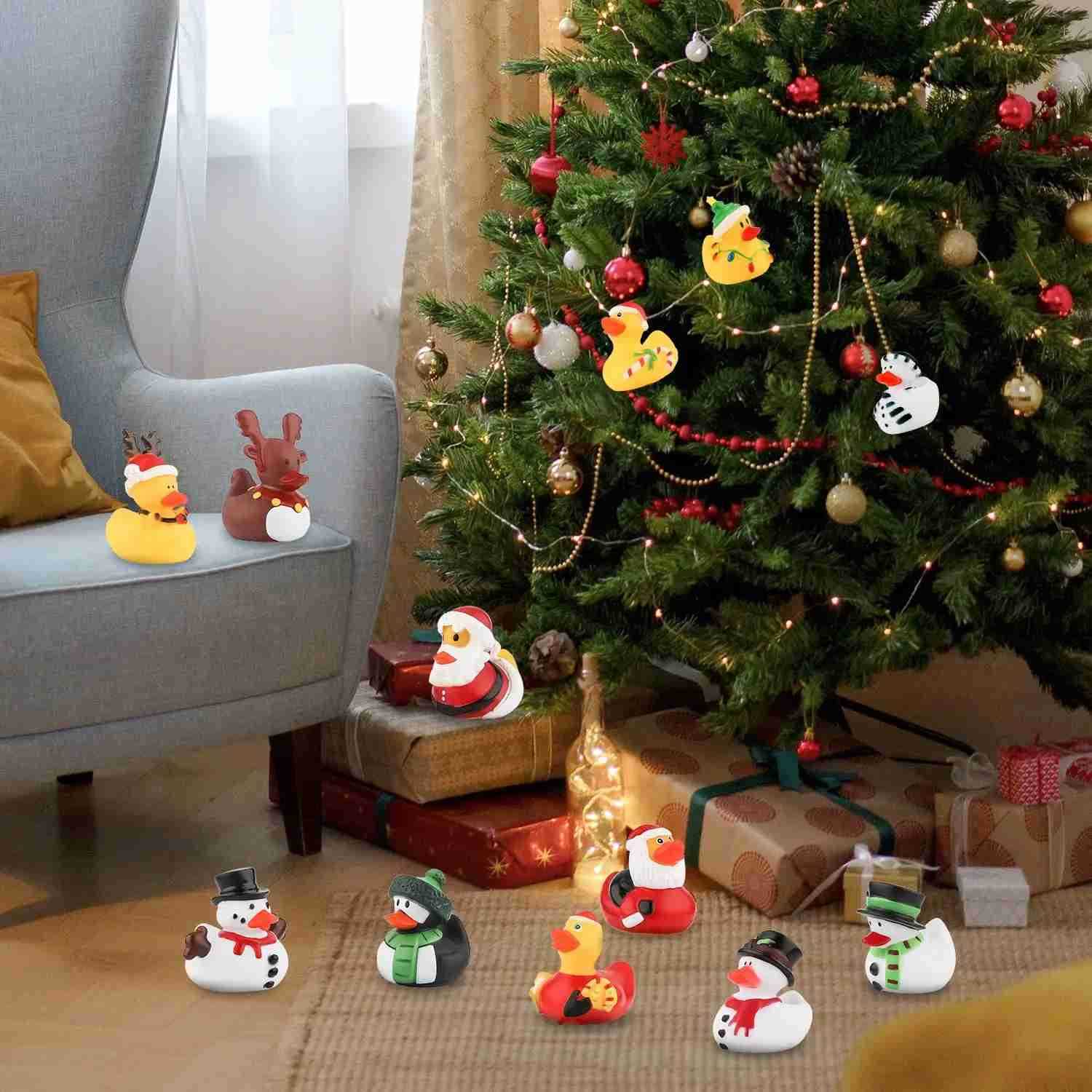 2/6/12PC Christmas Rubber Ducks Rubber Ducky Toys Cute Holiday Rubber Ducks Ducking for Holiday Celebrations ParXJ241207