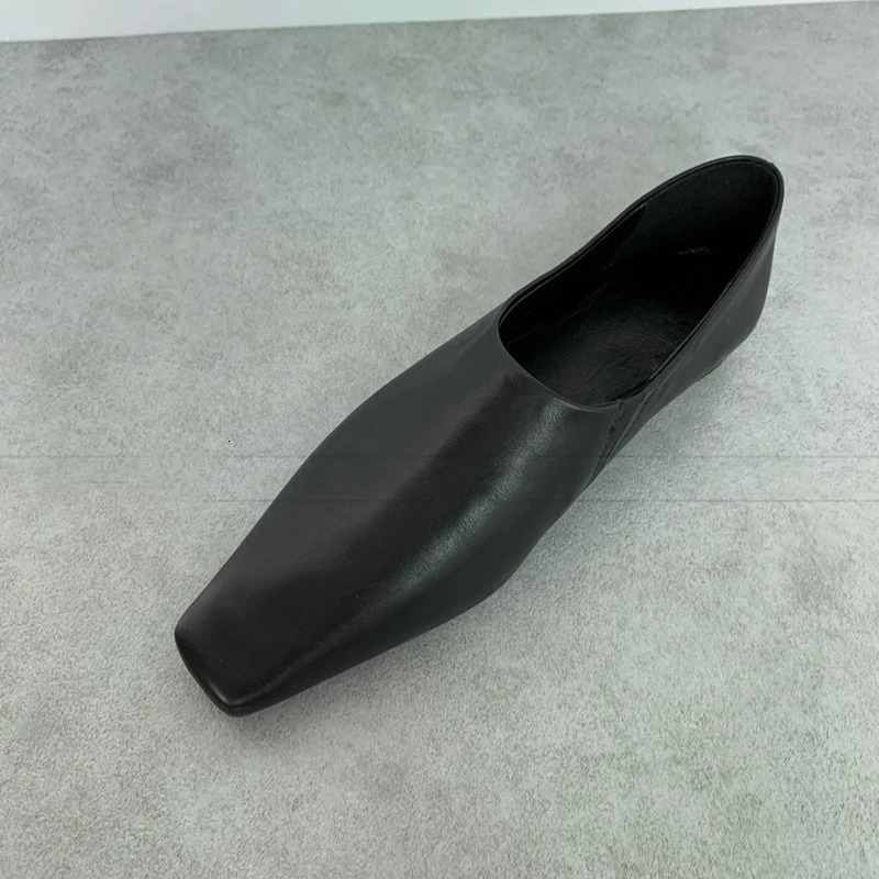 Spring Soft Leather Womens Loafer Shoes Elegant Shallow Square Heel Slide on Flat 241206