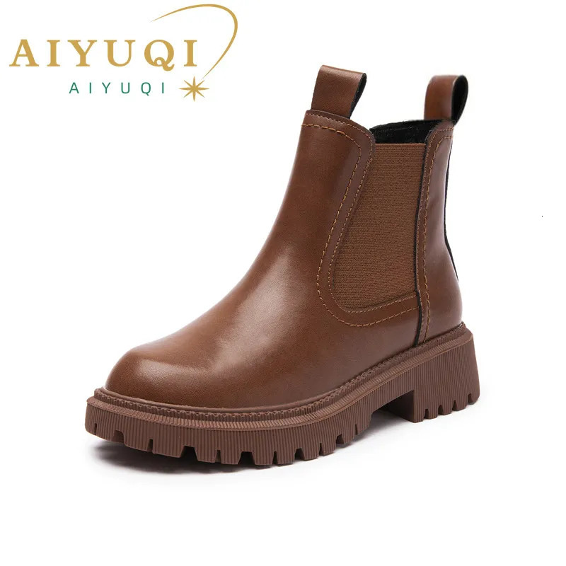 AIYUQI Womens Chelsea Boots Genuine Leather Autumn/Winter Fashion Womens Ankle Boots Retro Matton Boots Womens WHSLE MTO 241206