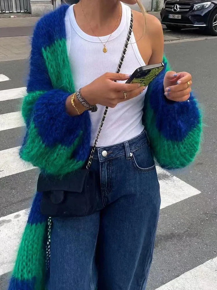 Womens casual loose striped knitted sweater jacket ious solid womens oversized cardigan basic knitting for autumn and winter 241206