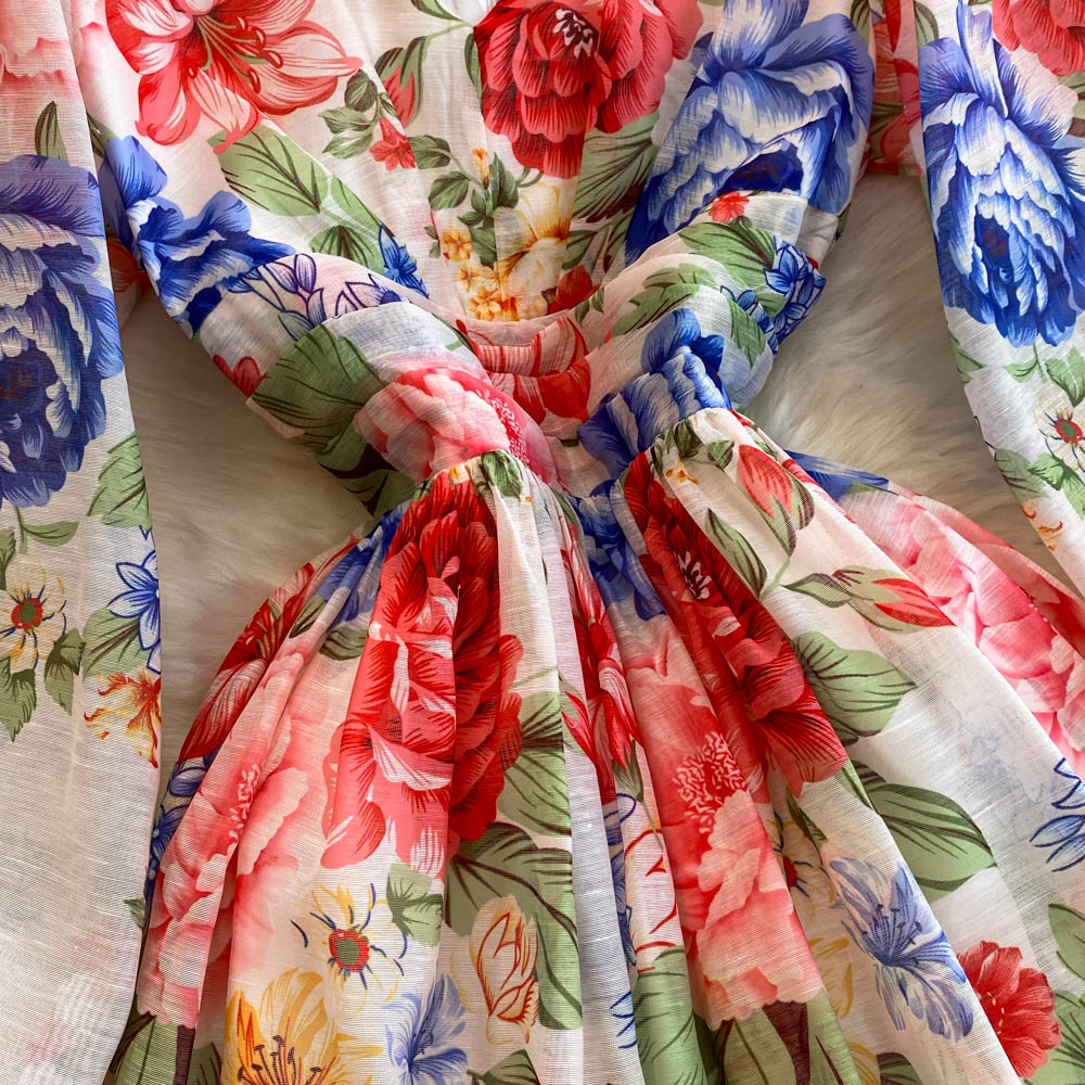 Fashion Casual Dresses 2025 New Casual Elegant Boho Vacation Party Dresses Women's V-Neck Gorgeous Floral Print Long Lantern Sleeve Summer Maxi D