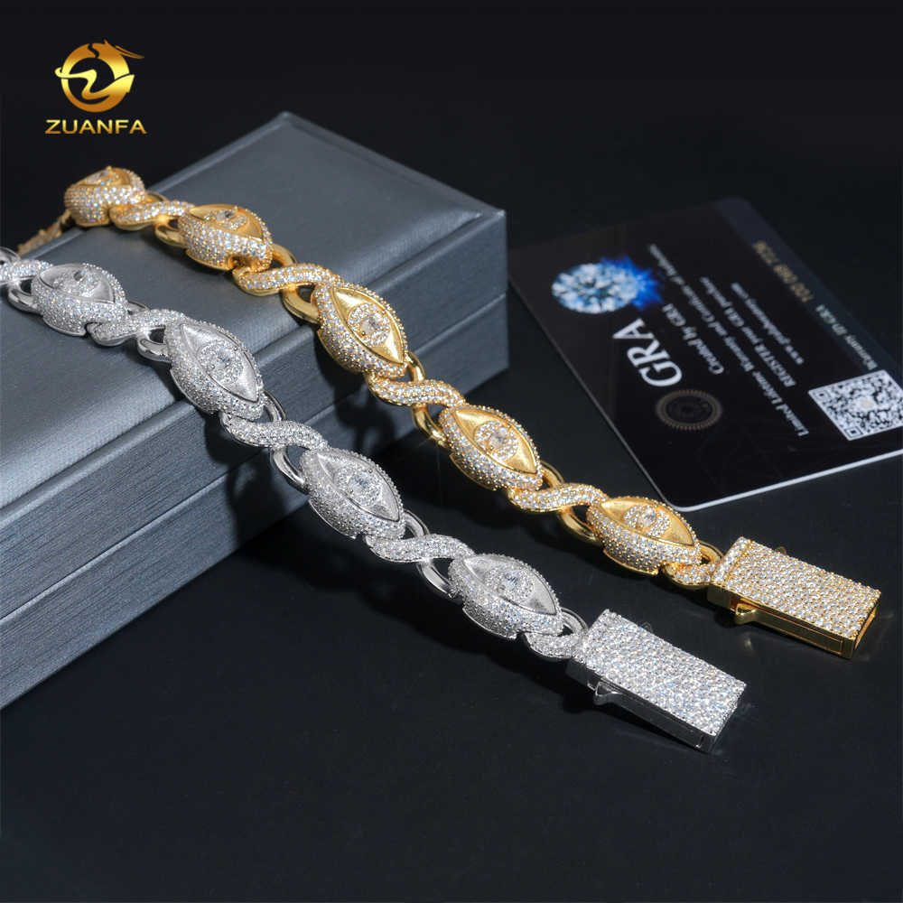 Fast Shipping New Design EYES shape VVS GRA Certified Moissanite 14K Gold Cuban Link Bracelet Hiphop Jewelry Necklace