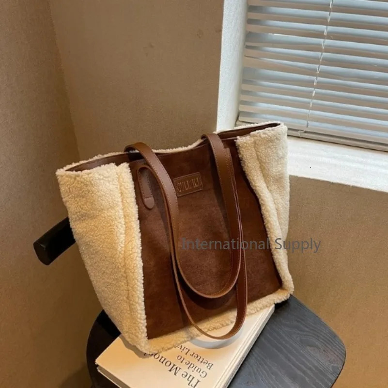Cashmere tote bag womens fashionable faux fur suede shoulder bag womens colorful comparison shopping handbag 241205