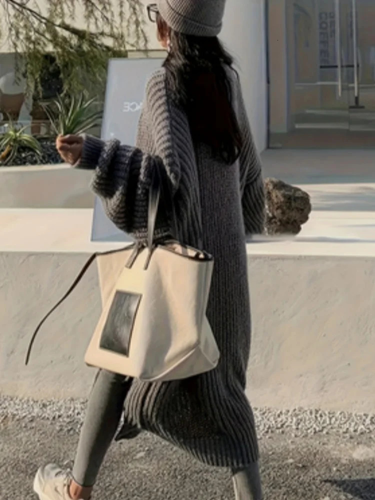 Plussize Length Cardigan Longsleeved Loose Versatile Pockets Jacket Work Daily Womens Streetwear Outerwear for Autumn Winter 241203