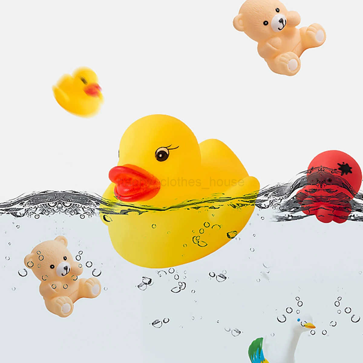 5Pcs Cute Duck Swimming Water Toys For Children Soft Rubber Float Squeeze Sound Squeaky Bathing Toy For Baby Bath ToysXJ241207
