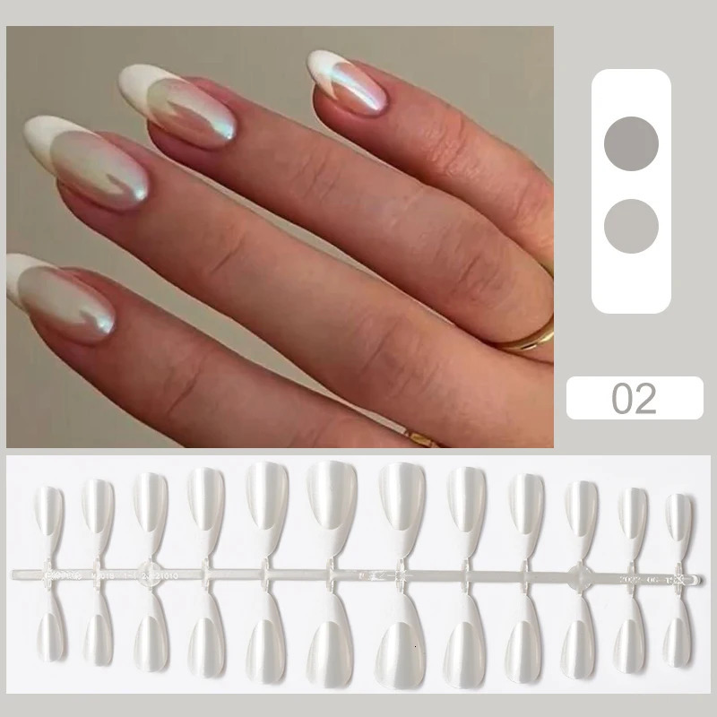 24PcsSet White French Press on Fake Nails Full Cover Artificial Wearable Nail Beauty Tips Naked French White False Nails Art 241206