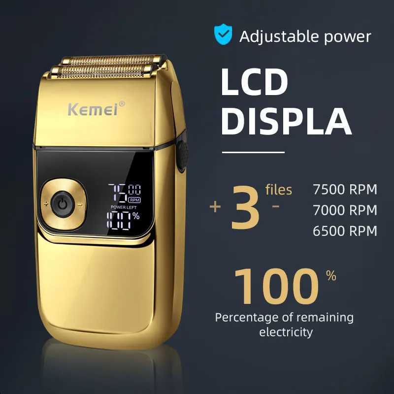Kemei Electric Foil Shavers for Men All Metal 7500 RPM Razor Hair Trimmer 3-Speed Adjustable Waterproof Trimmer Shaving MachineXJ241207