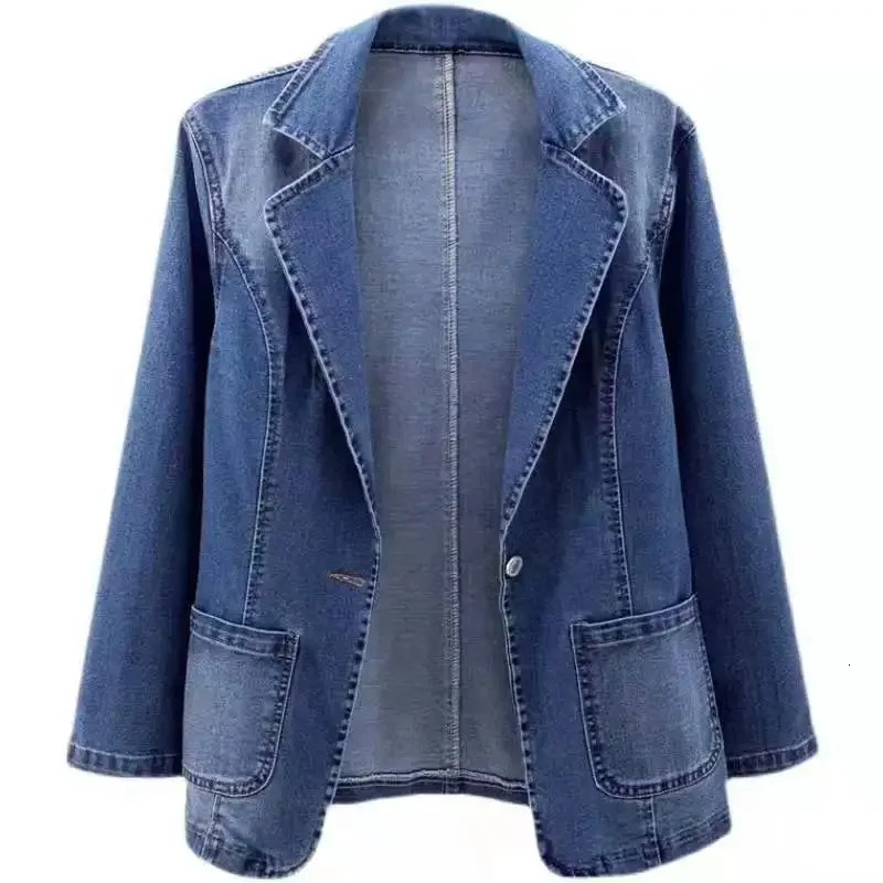 Womens denim jacket with a collar and full sleeves suitable for elegant splicing sewing autumn Y2k 241206