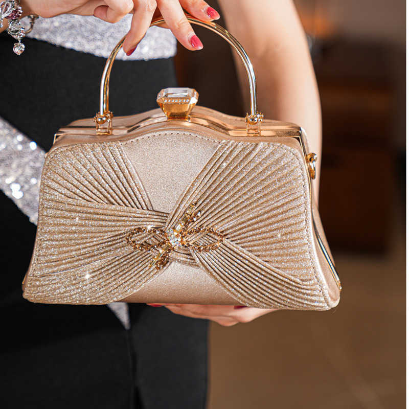 Clutch Bag New Handmade Pleated Dinner Bag Set with Diamonds and Rhinestones Exquisite Dress Party Bag 240920