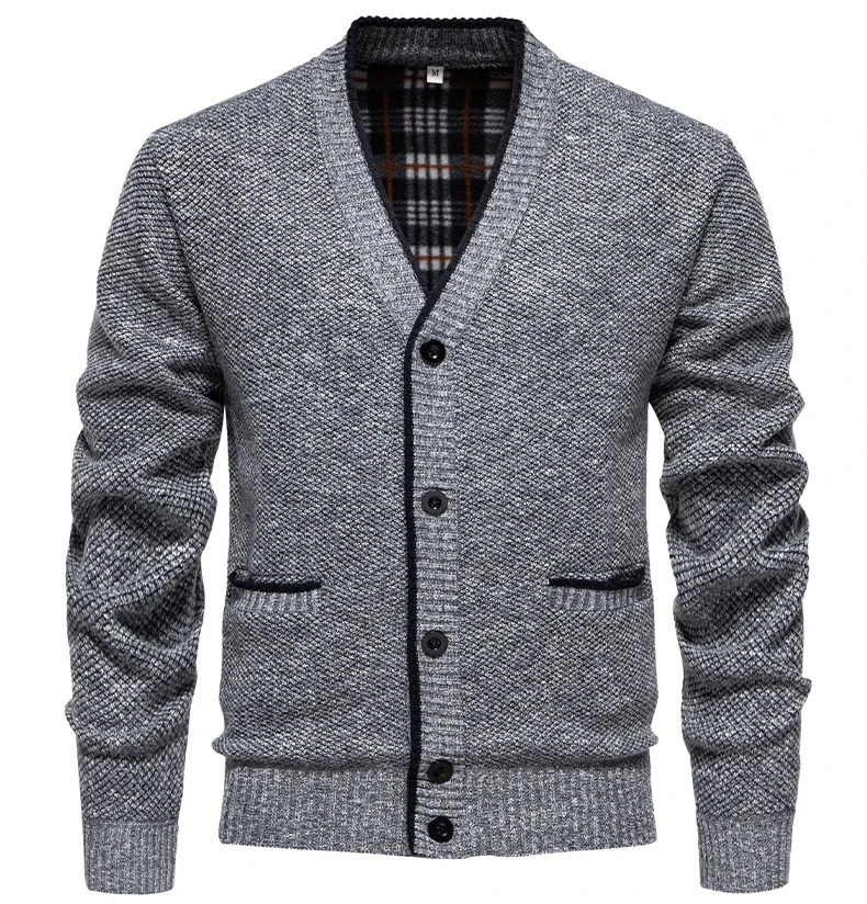 Spring and autumn mens knitted clothes hanger collar straight tube type thick warm wool cardigan casual sweater size 3XL 241206