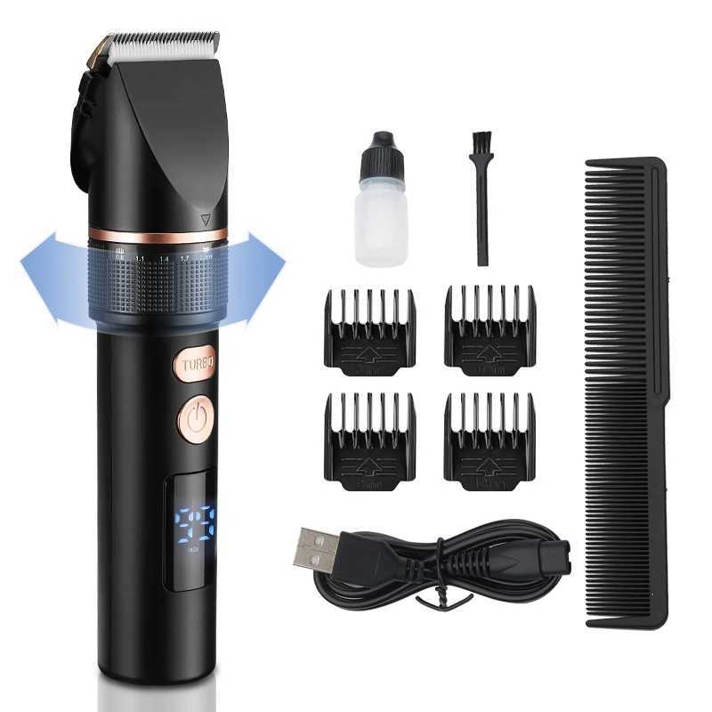 Professional LCD Display Hair Clipper Rechargeable Hair Trimmer Titanium Ceramic Blade Salon Hair Cutting Machine for Men BarberXJ241207