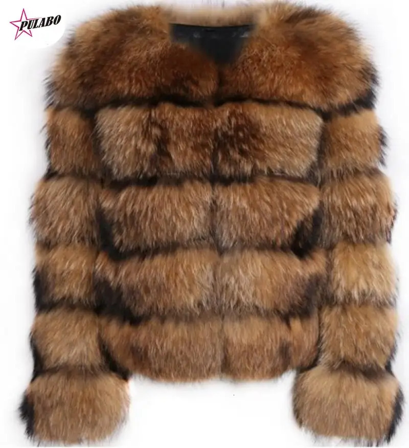 PULABO Womens Jacket Artificial Fur Coat Winter Womens Short Thick Fox Fur Coat Vest Raccoon Fake Fur Coat 241202