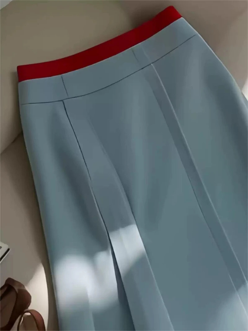 Bomon Y2K Blue and Red Contrast Baseball Slash Womens Autumn Pre Fashion High Waist Medium Length Plate 241205