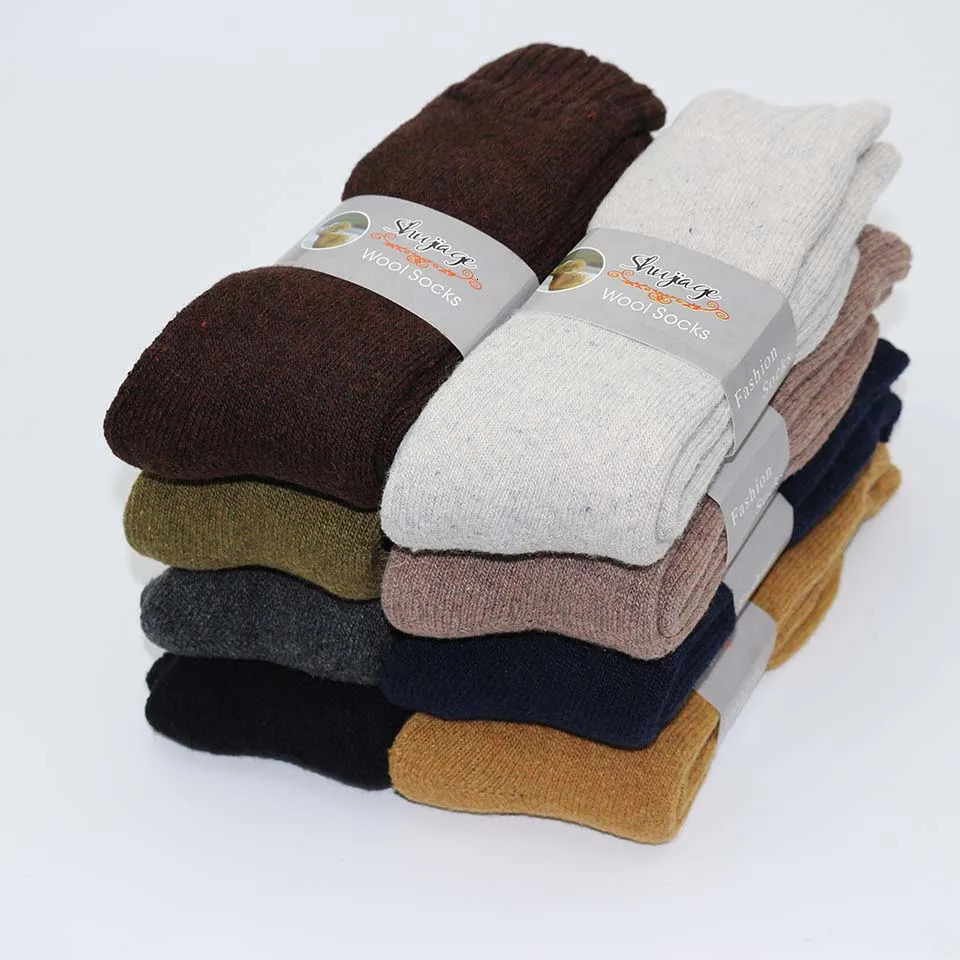 Winter Mens Merino Wool Long Socks Warm Large Size High Quality Harajuku Retro Snow Leisure Antifreeze Pure Cashmere 5 pairs 241206