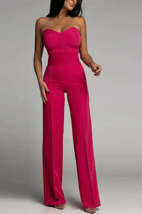 Spring summer women's European American sexy slim fit strapless straight leg jumpsuit 2024 new style chic and elegant clothing